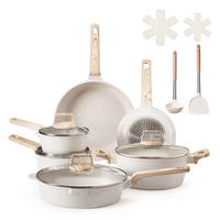 KOCHTOPFSET 17-teilig Induktion Antihaft Glasdeckel - Beige, Metall - Bextcok