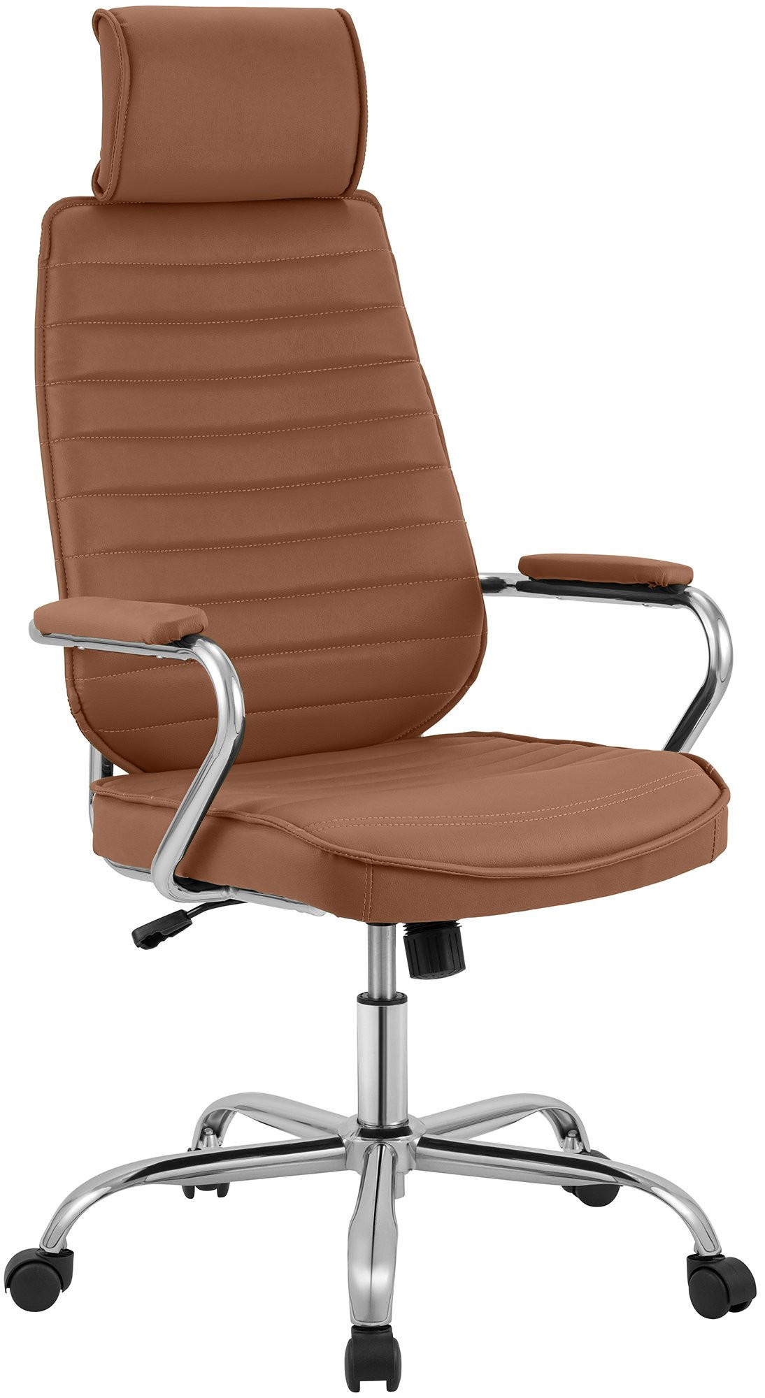 CHEFSESSEL Lederlook Hellbraun - Chromfarben/Hellbraun, Textil/Metall (60/117/67cm) - CLP