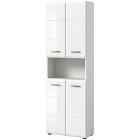 HOCHSCHRANK weiß Hochglanz, Badschrank 60 cm mit 7 großen Stauraum-Fächern - Weiß Hochglanz/Silberfarben, Holzwerkstoff/Kunststoff (60/185/30cm) - Inn.Furn