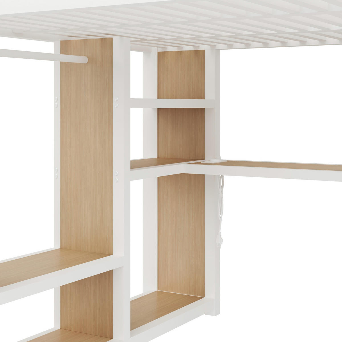 HOCHBETT 160/200 cm in Weiß mit Schreibtisch, Regal, offenem Kleiderschrank und Treppe aus Metall - Weiß, Metall (160/200cm) - STILVORA