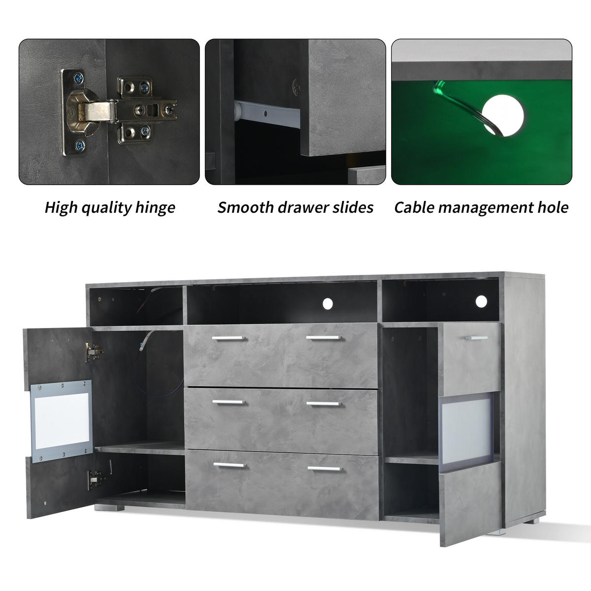 SIDEBOARD Grau 140/33,5/72,5 cm - Grau, Holzwerkstoff (140/72.5/33.5cm) - PANGIVO