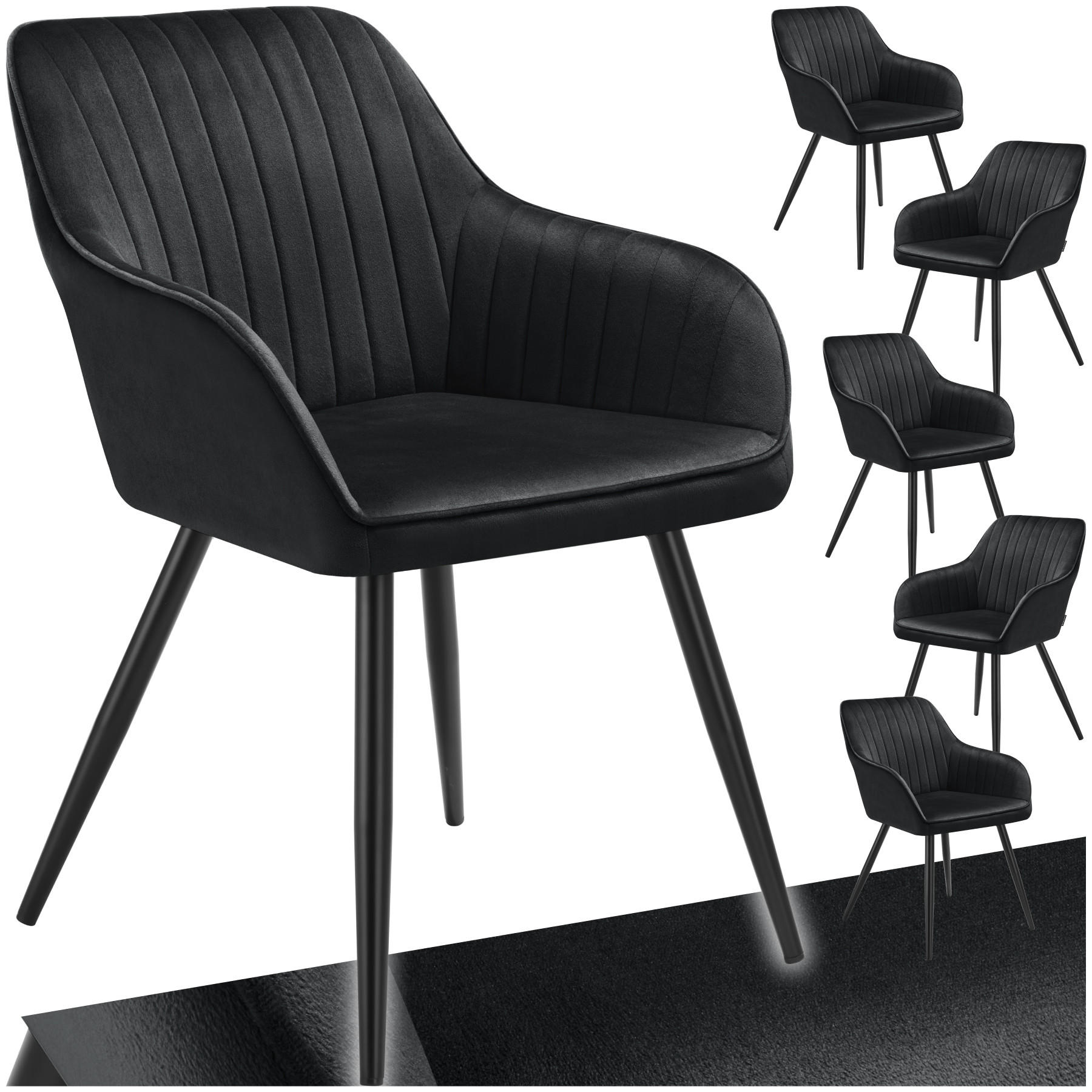 ESSZIMMERSTUHL 6er Set Marilyn 58 x 62 x 82 cm schwarz/schwarz - Schwarz, Metall (58/82/62cm) - tectake