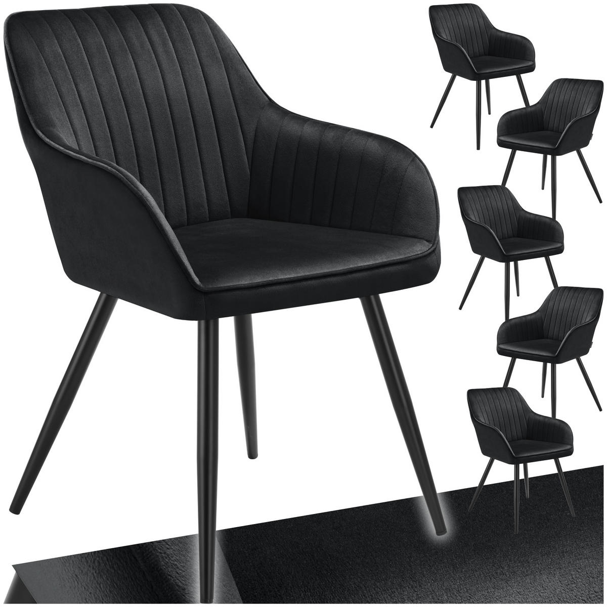 ESSZIMMERSTUHL 6er Set Marilyn 58 x 62 x 82 cm schwarz/schwarz - Schwarz, Metall (58/82/62cm) - tectake