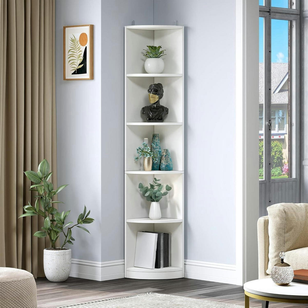 BÜCHERREGAL Weiß 5-stöckig 30 x 180 cm - Weiß, Holzwerkstoff (30/180/30cm)