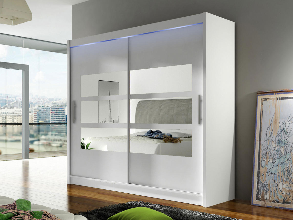 KLEIDERSCHRANK London III 180, mit RGB LED Beleuchtung - Silberfarben/Weiß, Holzwerkstoff/Kunststoff (180/215/58cm) - MIRJAN24