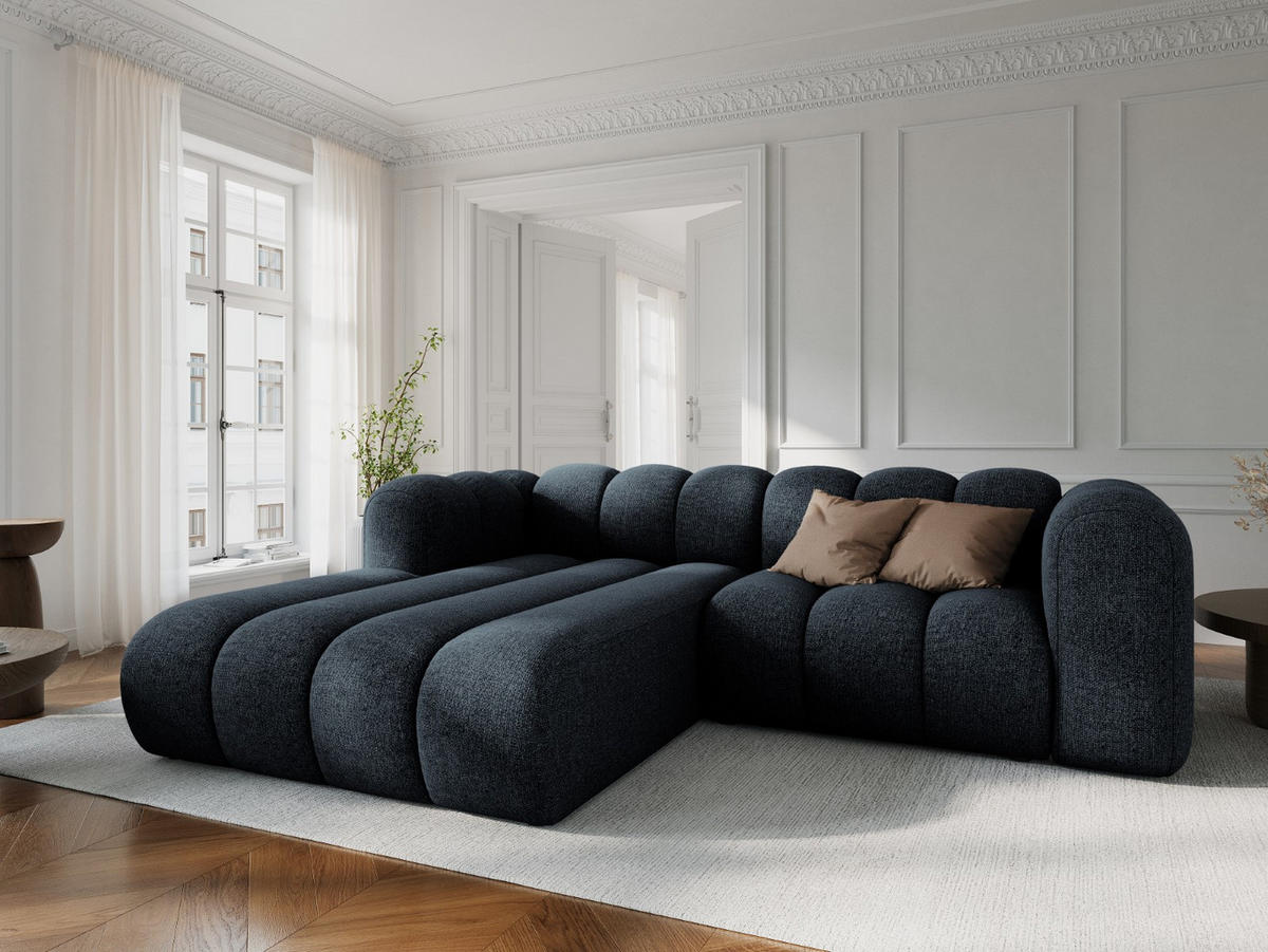 ECKSOFA modular links Lupine aus Chenille-Stoff königsblau 3 Sitzplätze - Dunkelblau, Textil (177/230cm) - Micadoni