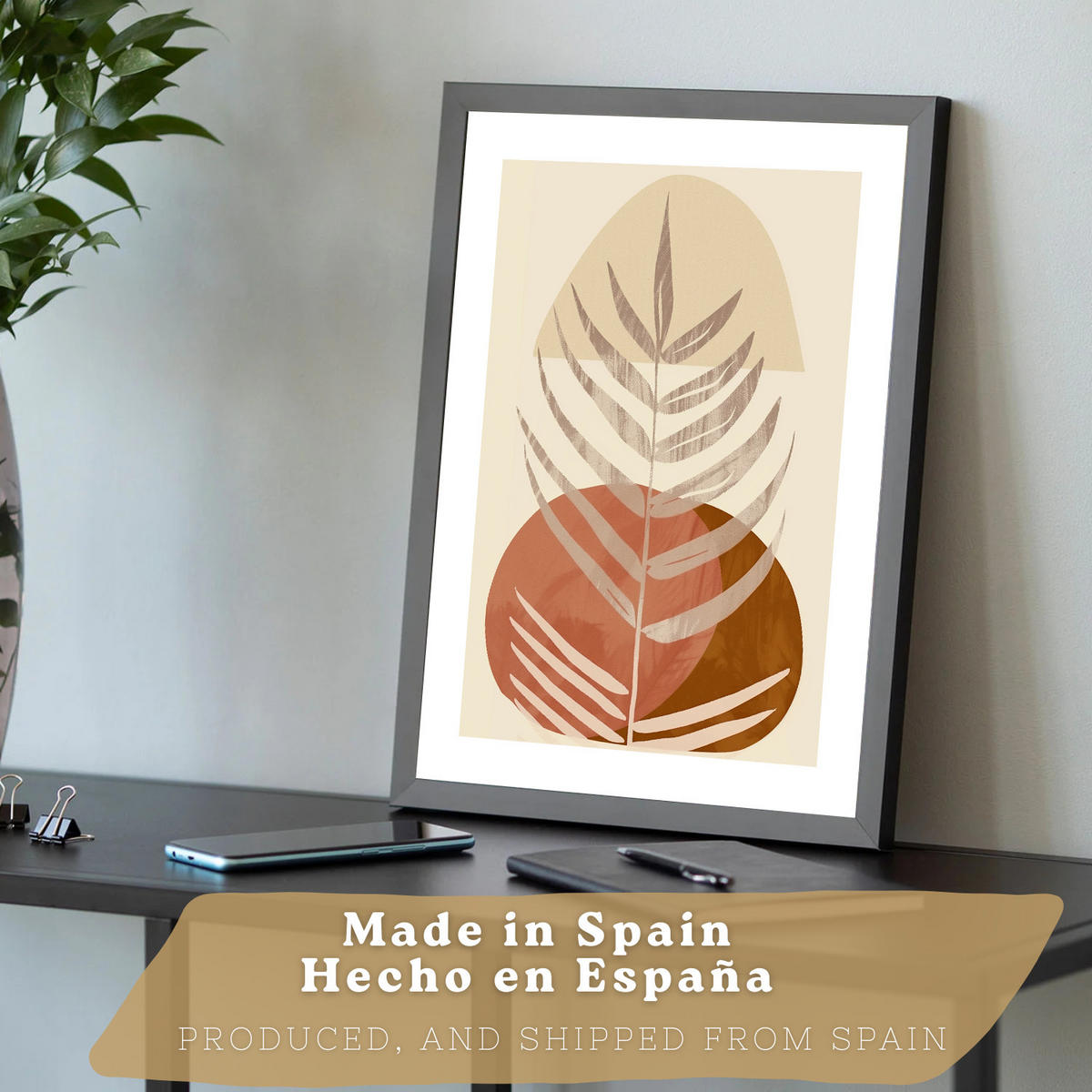 PLAKAT Sada 3 abstraktních dekorativních tisků na stěnu pro obrázky obývacího pokoje.Dekorace v hnědých květinových tónech. Černý rám velikosti A3 - černá, papír (29.7/42/3cm)