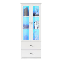 VITRINE 60/35,5/165 cm in Weiß matt mit LED-Beleuchtung und 2 Schubladen - Weiß, Holzwerkstoff (60/165/35.5cm) - Flora Grace