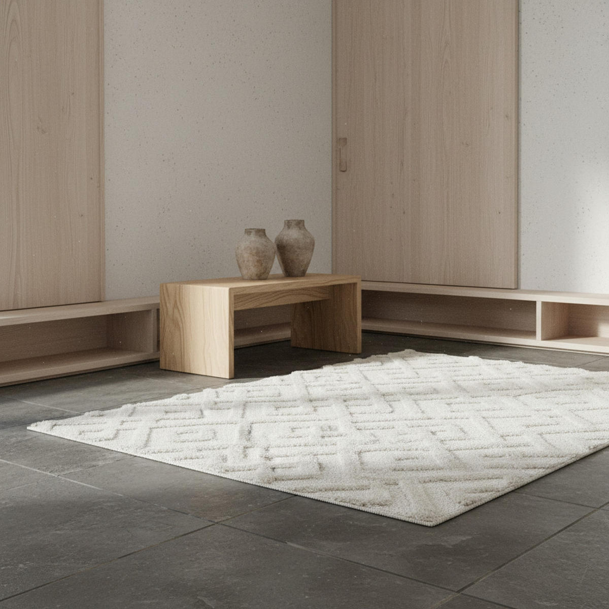 TEPPICH Hochflor Hoch-Tief Geometrisch Polypropylen Wohnzimmer Creme Rechteckig 200x290 - Beige, Textil (200/290cm) - KADIMA DESIGN