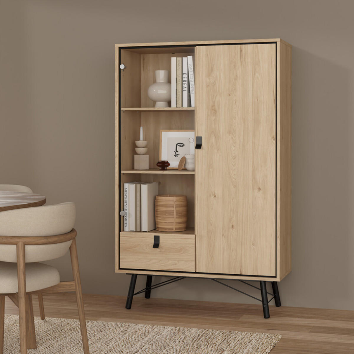 VITRINENSCHRANK, Ry, Eiche, Holzwerkstoff, 102 x 40 x 162 cm - Eichefarben, Holzwerkstoff (102/161.8/40cm) - Calicosy