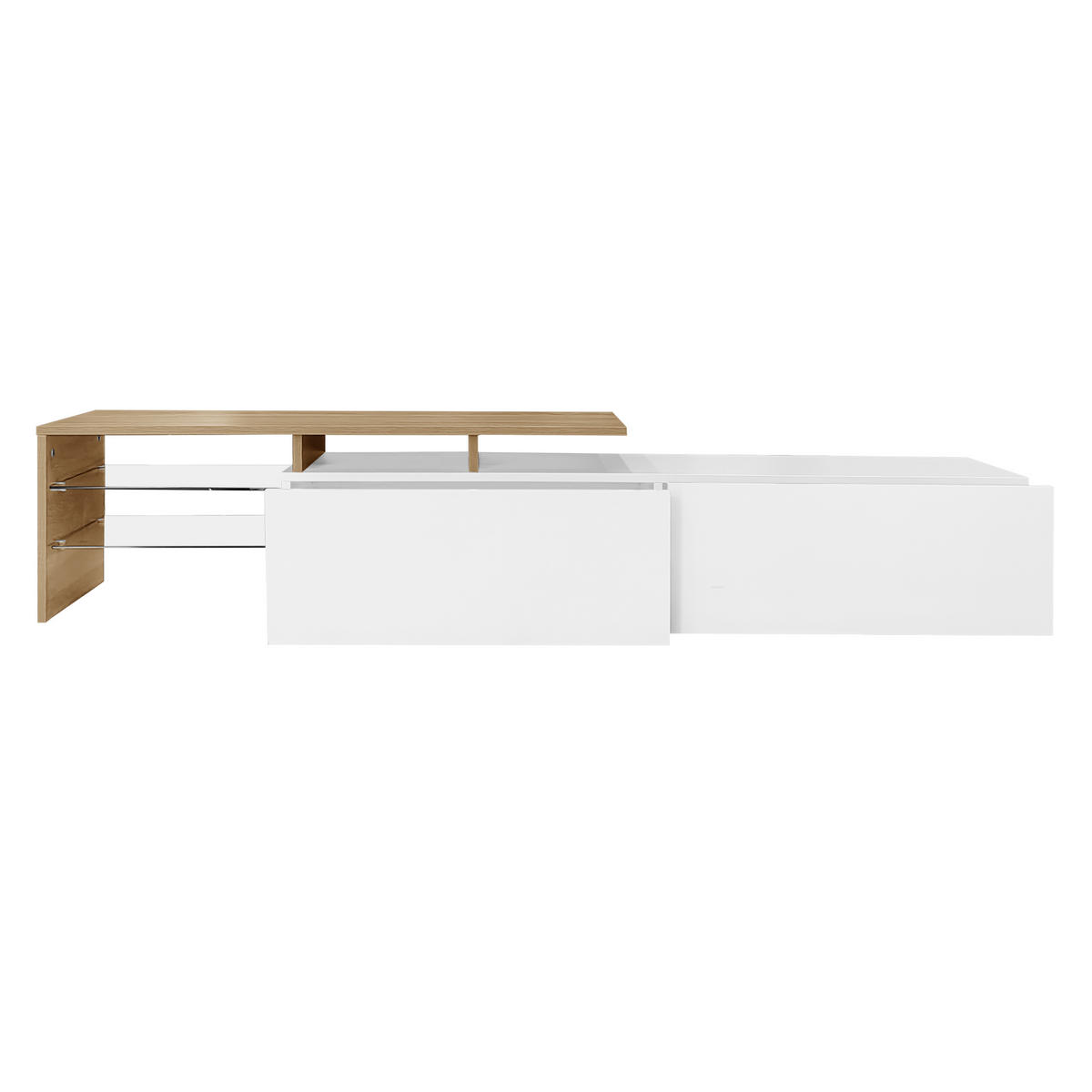 LOWBOARD DE-40225 mit Glasböden und LED-Beleuchtung Weiß - Weiß, Holzwerkstoff (170/33.5/33cm) - ComfortXL