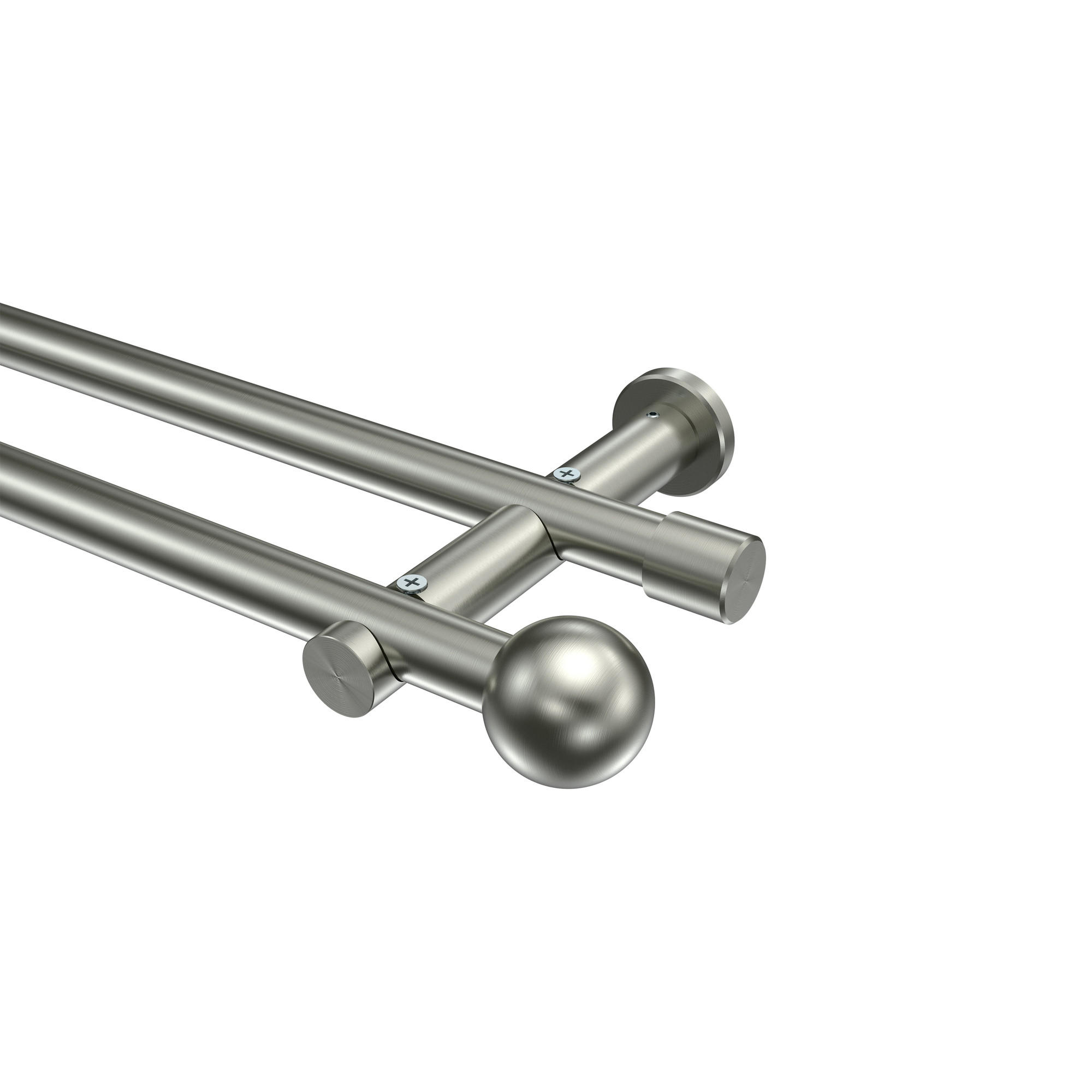 GARDINENSTANGEN-SET Platon Luino 200 cm, 2-läufig (ohne Ringe), 20 mm Ø Edelstahl-Optik - Edelstahlfarben, Metall (200cm) - INTERDECO