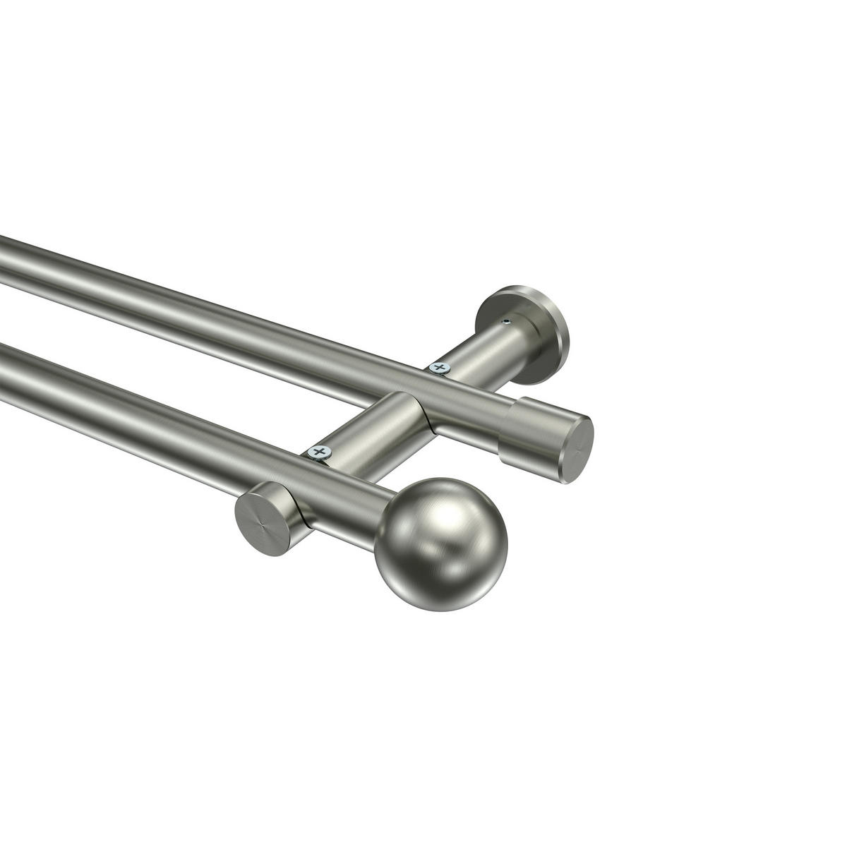 GARDINENSTANGEN-SET Platon Luino 480 cm (geteilt in 3 x 160 cm), 2-läufig (ohne Ringe), 20 mm Ø Edelstahl-Optik - Edelstahlfarben, Metall (480cm) - INTERDECO