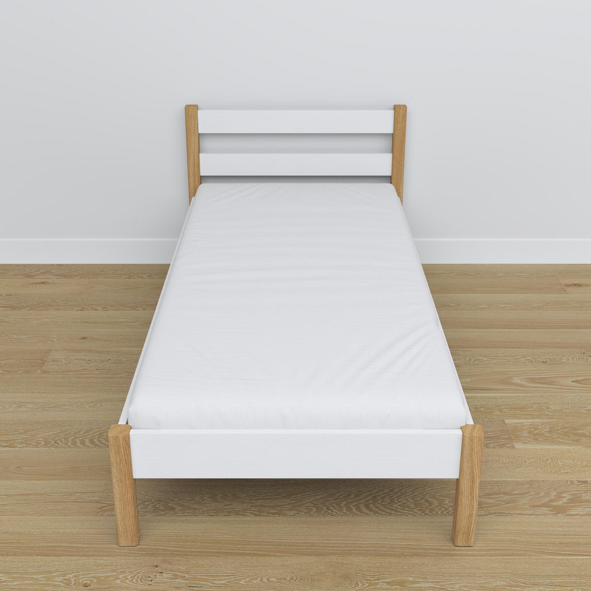 BETT N01 Weiß / Eiche Natur 80/190 - Eiche Artisan/Weiß, Naturmaterialien/Holz (80/190cm) - N-Wood