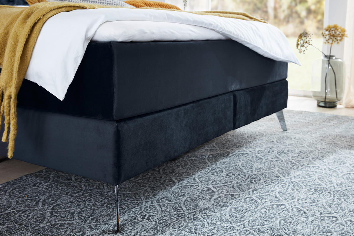 BOXSPRINGBETT SINDAR Blau Webstoff - Blau/Silberfarben, Textil (160/200cm) - KAWOLA