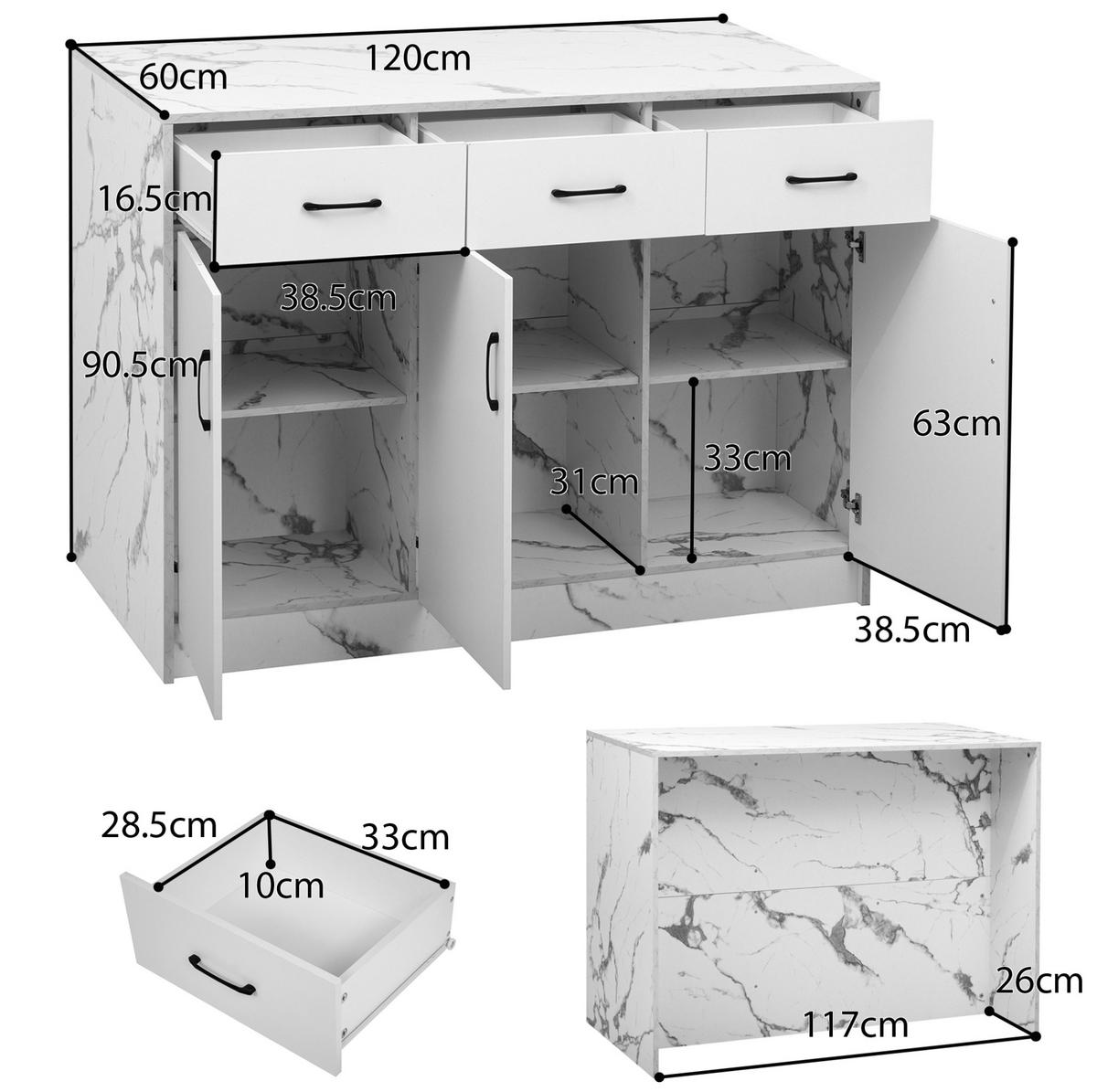 KÜCHENINSEL mit Barbereich 120 x 60 x 90,5 cm Weiß Marmoroptik - Weiß, Holz (60/90.5/120cm) - Beauniv