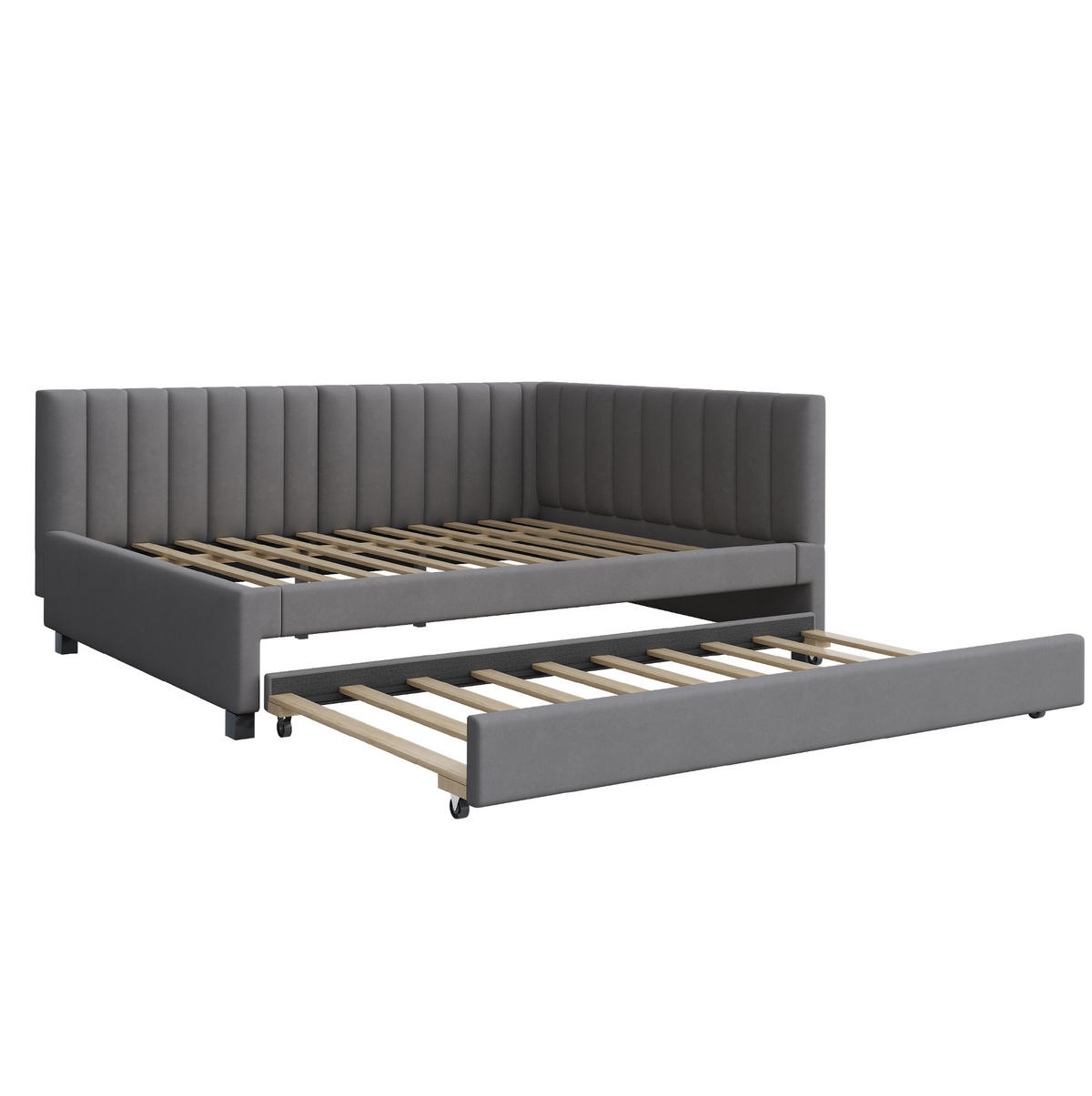 ČALOUNĚNÁ postel 140/200 cm šedá z sametu s výsuvným lůžkem - šedá, kůže (140/200cm) - OKWISH