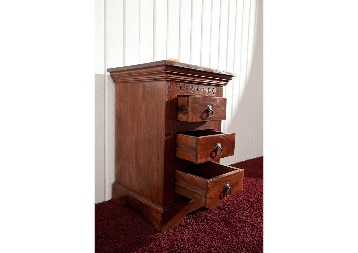 NACHTTISCH Akazie 40x38x59 nougat lackiert OXFORD #502 - Dunkelbraun, Holz (40/59/38cm) - Massivmoebel24