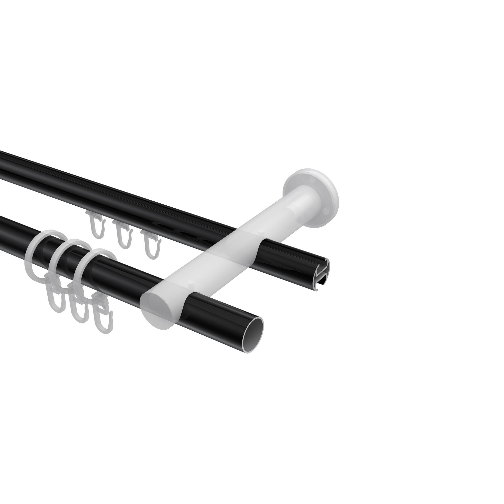 GARDINENSTANGE RUNDROHR-INNENLAUF Platon Santo 360 cm (geteilt in 2 x 180 cm), 2-läufig, 20 mm Ø Schwarz - Schwarz, Metall (360cm) - INTERDECO