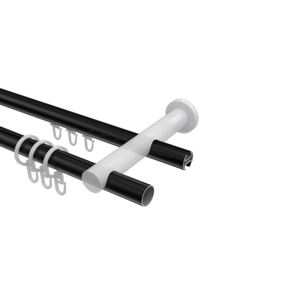 RUNDROHR-INNENLAUF-GARDINENSTANGEN-SET Platon Verano 520 cm (geteilt in 4 x 130 cm), 2-läufig, 20 mm Ø Schwarz - Chromfarben/Schwarz, Metall (520cm) - INTERDECO
