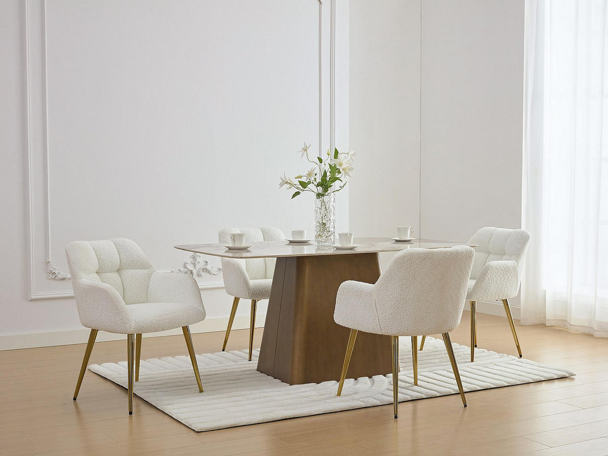 STUHL mit Armlehnen 2er-Set - Bouclé-Stoff & goldfarbenes Metall - Weiß - PEGA - Goldfarben/Weiß, Textil (62/78/58.5cm) - Pascal Morabito