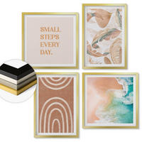 WANDBILDER 4er Set - 50x50 cm & 40x60 cm Goldrahmen - Zarte Boho-Blätterschrift - Goldfarben, Kunststoff (50/50cm) - ArtPrintCave
