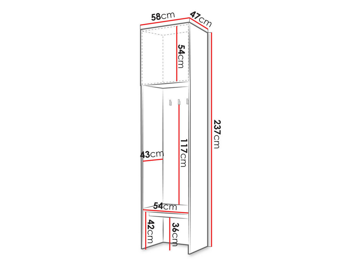 GARDEROBE MIT SITZBANK Soreno 58 L-R - Eichefarben/Beige, Holzwerkstoff/Kunststoff (58/237/47cm) - MIRJAN24