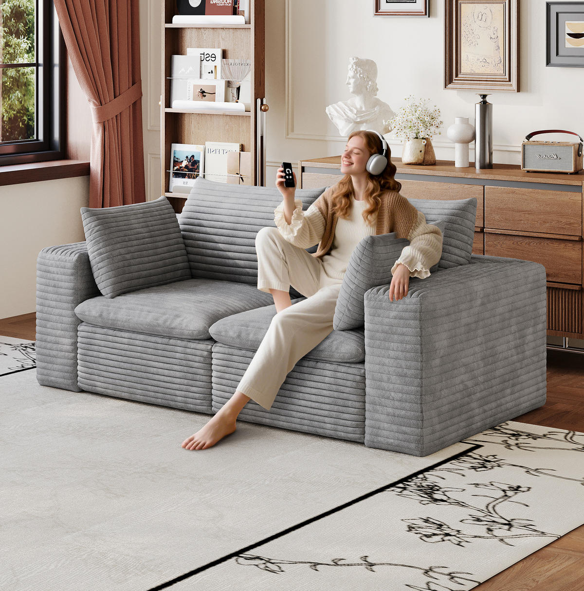 SOFA modular 180 cm Stoff Grey - Grau, Kunststoff (90/60/180cm) - Meubliv