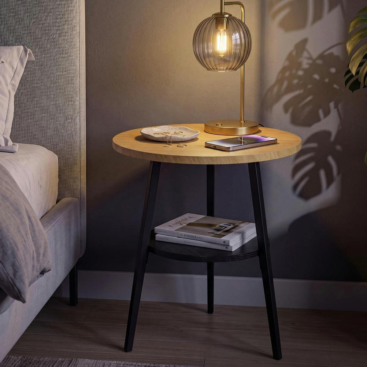 BEISTELLTISCH Rund Eiche 2 Etagen 55 cm - Braun, Holzwerkstoff (39.4/55/39.4cm)