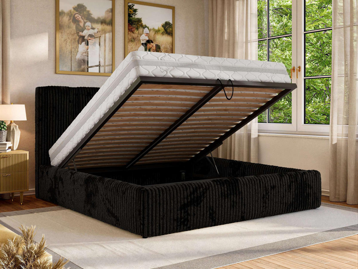 POLSTERBETT SAVINO CLASSIC 160/200 - Schwarz Cord - ohne Matratze - Schwarz, Textil (160/200cm) - MKS