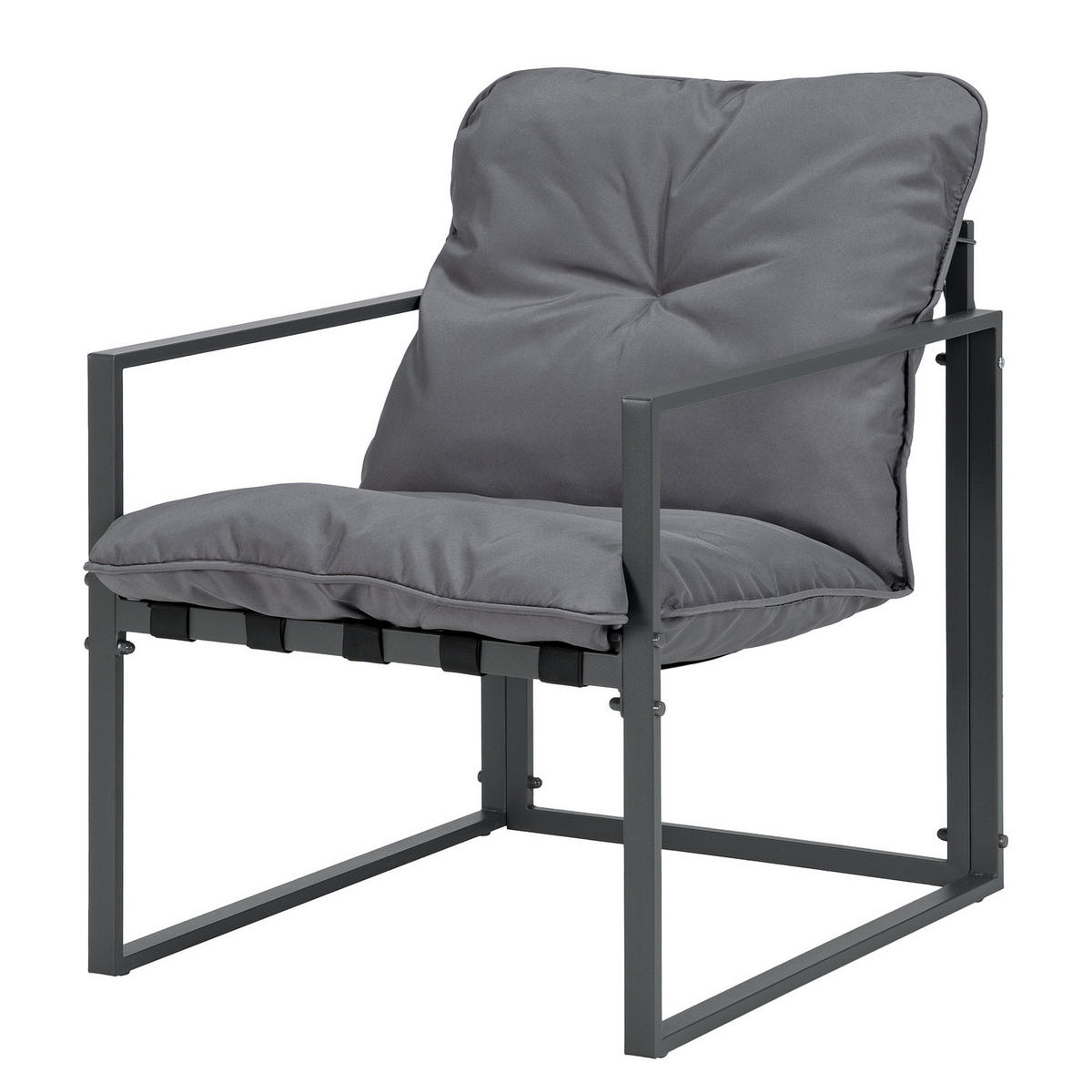 GARTENSITZGRUPPE - Eisen / Polyester - Schwarz / Grau - 4-teilig - Schwarz/Grau, Glas/Kunststoff - home24