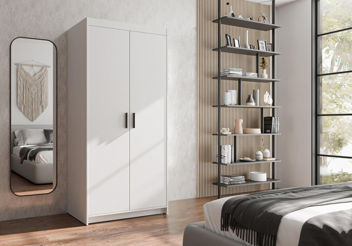 KLEIDERSCHRANK Storicos Weiß 89,7/190,5/53 cm - Modern 2-türig - Weiß, Holzwerkstoff/Kunststoff (89.8/190.6/53cm) - AX Living