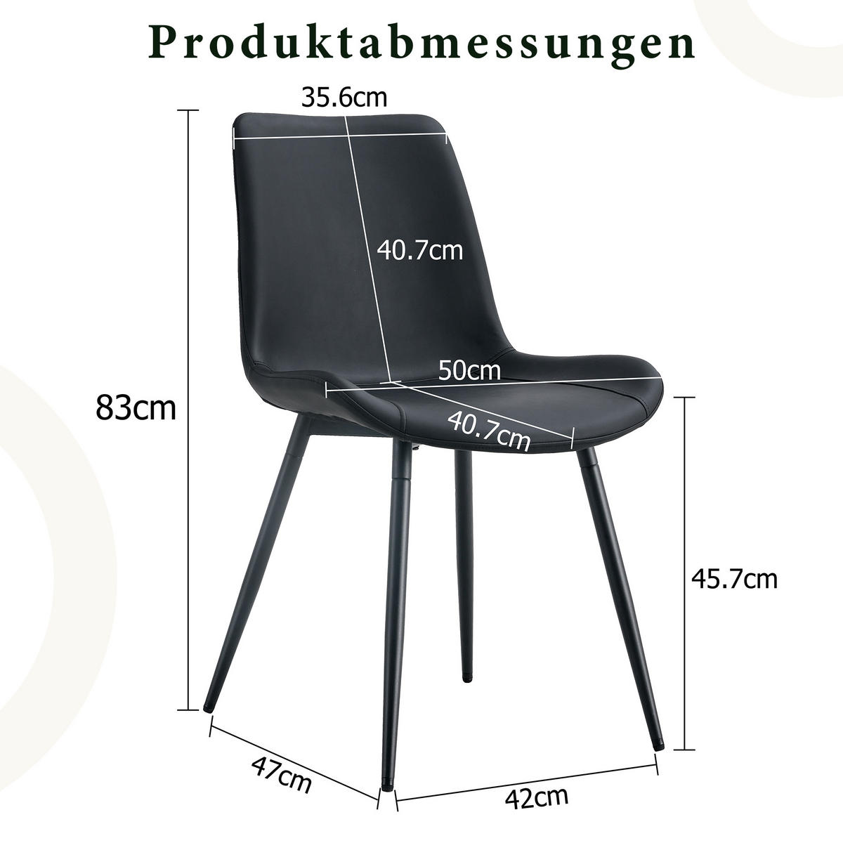 STUHL-SET DE-36498 4 Stück mit Kunstlederbezug Schwarz - Schwarz, Metall (47/83/50cm) - ComfortXL