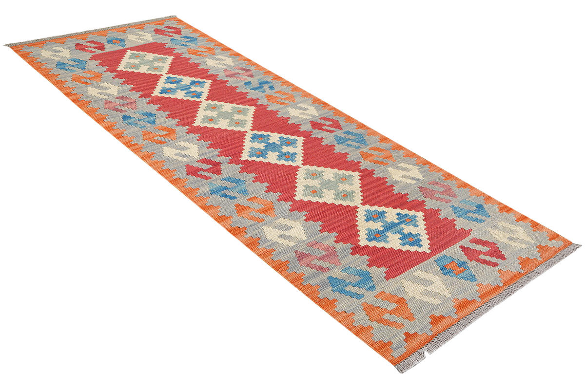 HANDWEBTEPPICH Kelim Gashgai Rot 197/63 cm Schurwolle - Rot, Textil (63/197cm) - Looma