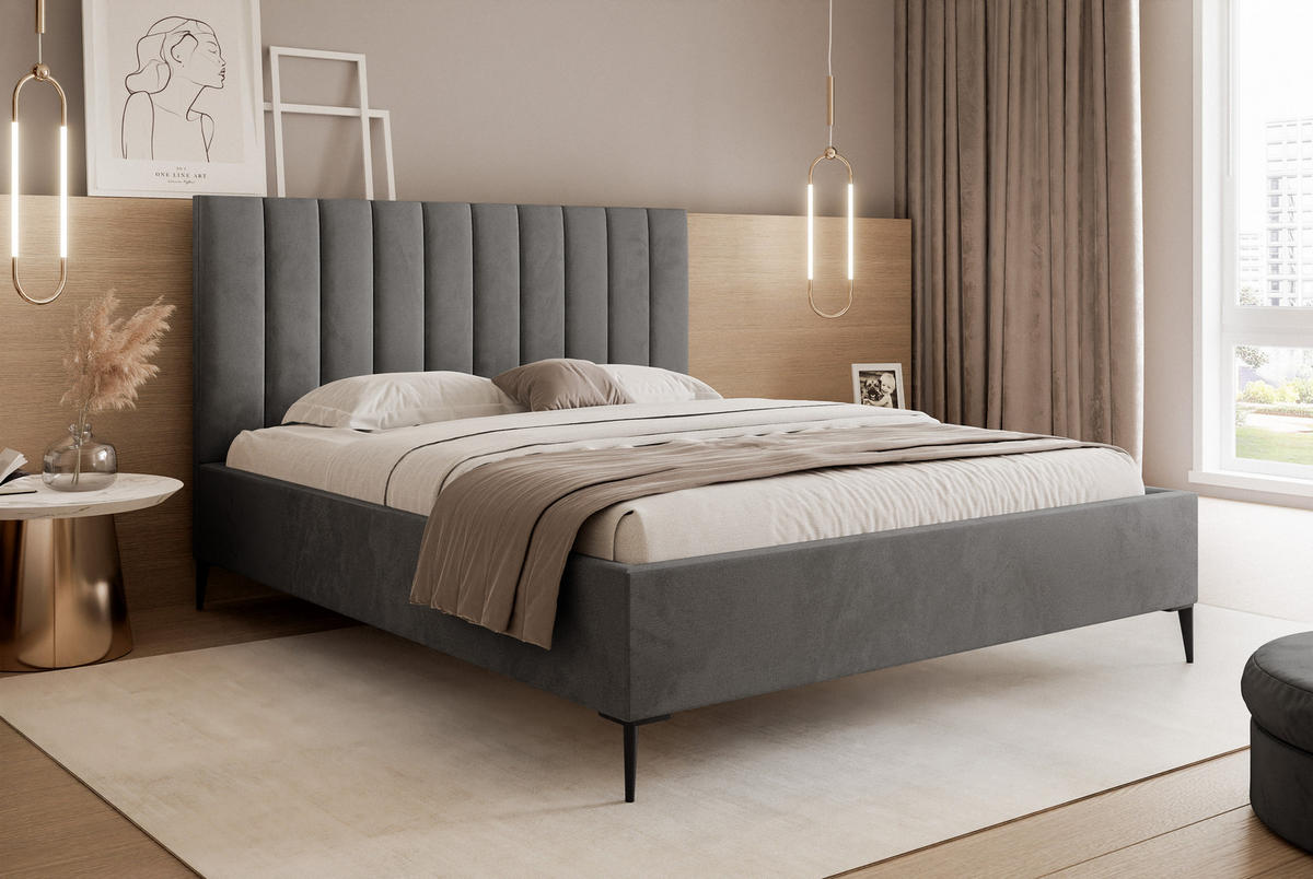 POLSTERBETT Mona SLIM III Polsterbett für Ihr Schlafzimmer in VELUTTO Stoff 200x200 cm Dunkelgrau - Dunkelgrau/Schwarz, Holz/Holzwerkstoff (200/200cm) - DomoHome