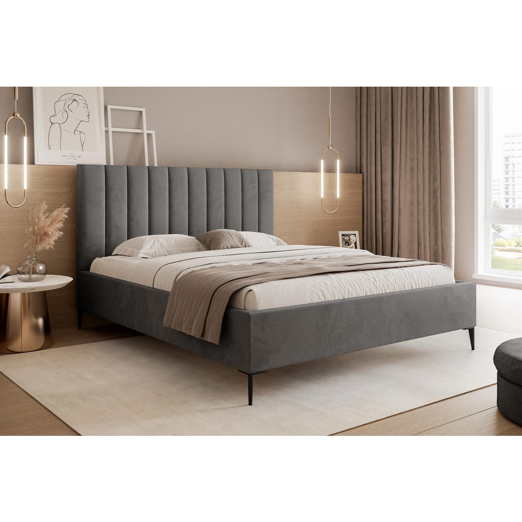 Thumbnail - DomoHome Polsterbett, Dunkelgrau, Textil, Echtholz,Balkeneiche, 2-Sitzer, Rechteckig, 200x200 cm, Schlafzimmer, Betten, ...