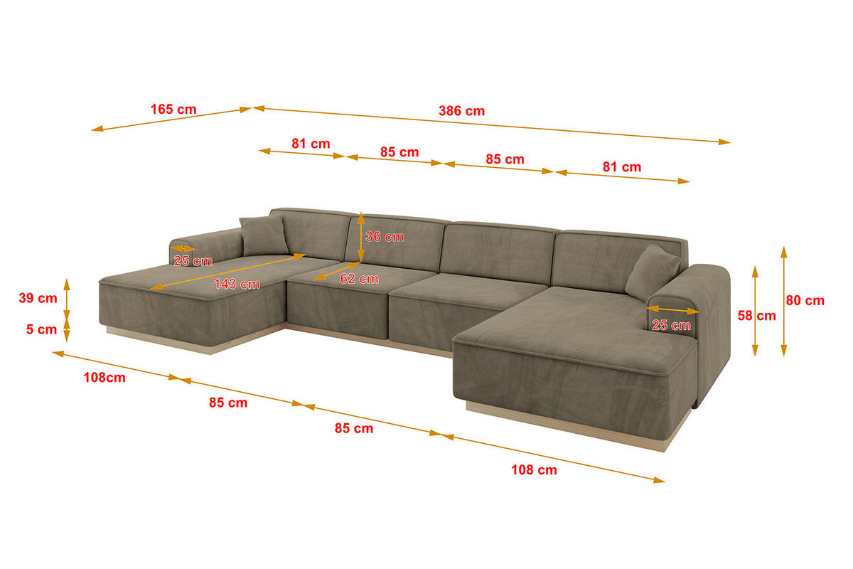 SEDACÍ SOUPRAVA ve tvaru U IREA-U2 386x165x80 Hnědá Velur - černá/hnědá, kompozitní dřevo/textil (388/83/171cm) - ALTDECOR