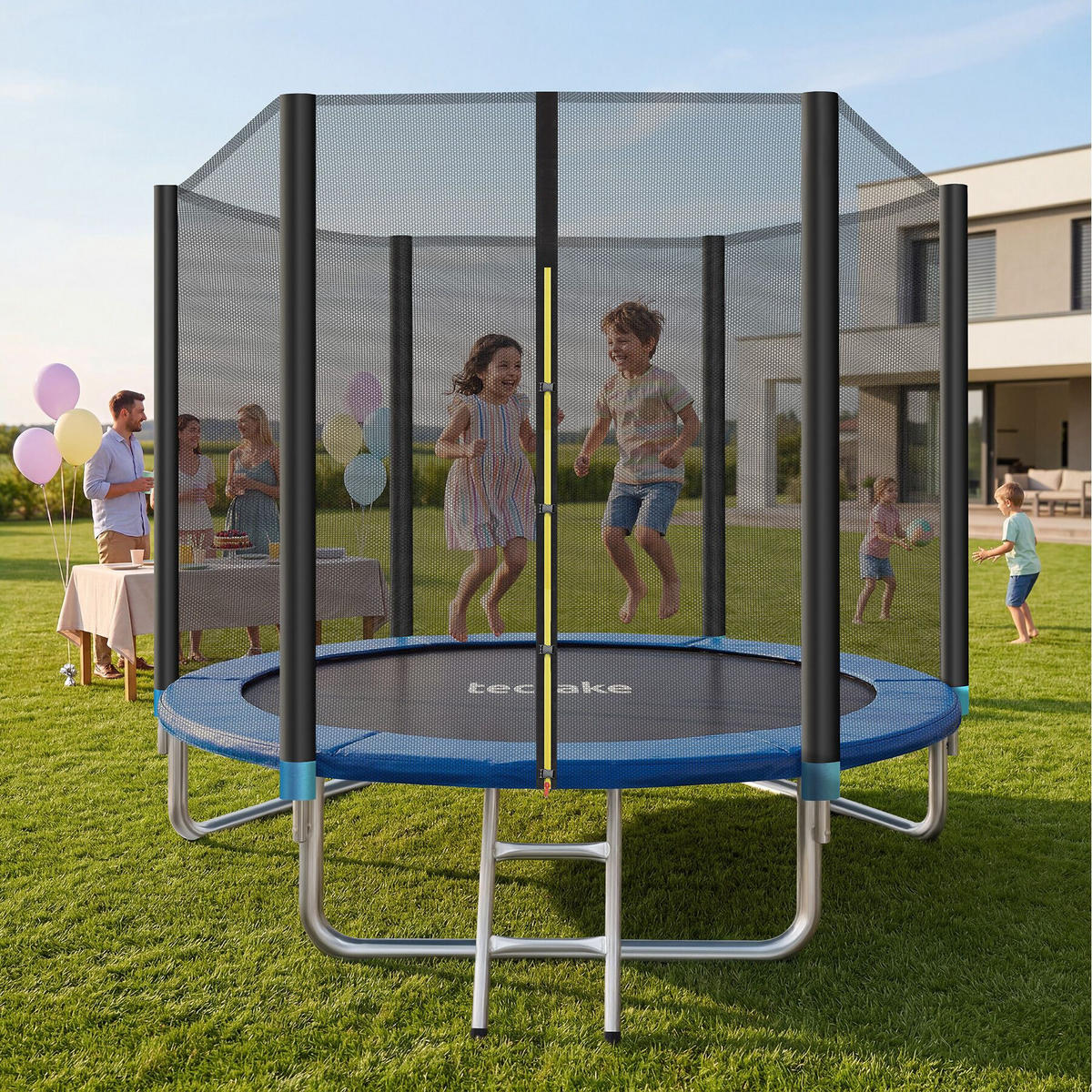 TRAMPOLIN Garfunky, inklusive Einstiegsleiter, schwarz/blau - Blau/Schwarz, Metall (244/239/244cm) - tectake