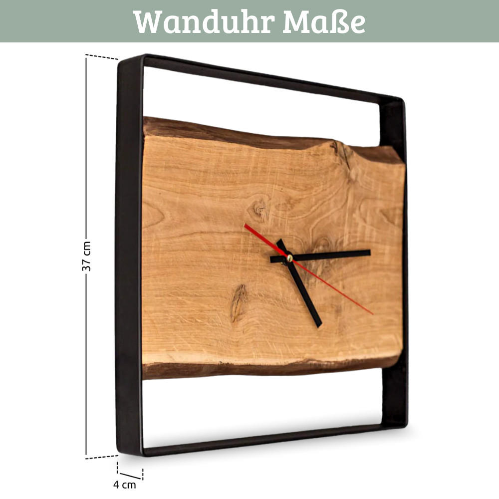 WANDUHR groß Holz EFFO HANDGEFERTIGT 37x37 cm Eiche Geräuschlos - Braun, Holz (37/37/4cm) - DELUKE