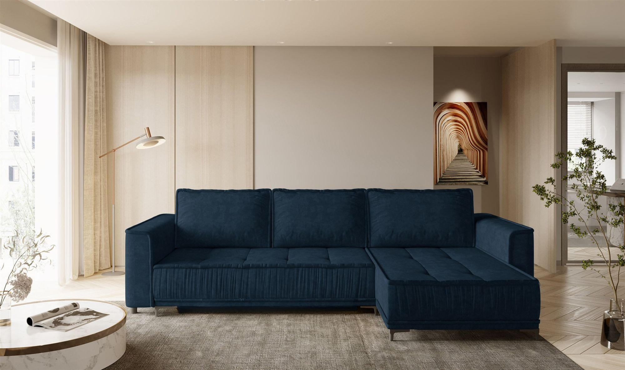 ECKSOFA Juna Mit Schlaffunktion - Dunkelblau, Holzwerkstoff/Textil (240/140cm) - Fun Möbel
