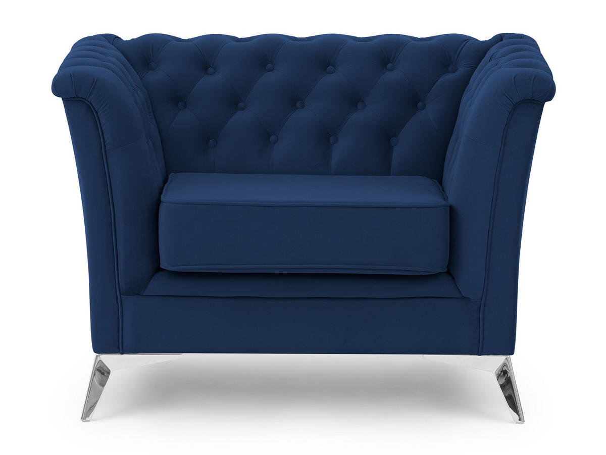 CHESTERFIELD-SESSEL Whitby Marineblau Samt mit silbernen Füßen - Silberfarben/Dunkelblau, Holz/Textil (116/78/82cm) - S-Style Möbel