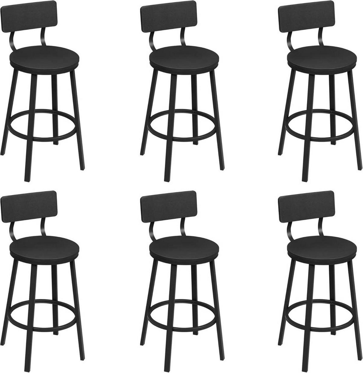 BARHOCKER 6er Set, Metallgestel, Schwarz - Schwarz, Holzwerkstoff/Metall (51.5/89/51.5cm) - Woltu