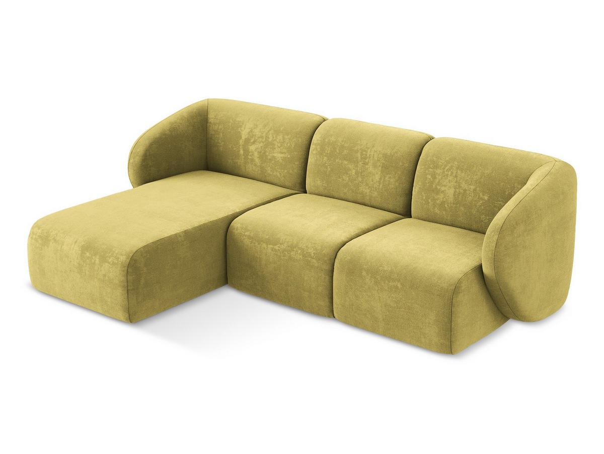 ECKSOFA Links Chenille Stoff Grün - Limette/Schwarz, Holzwerkstoff/Kunststoff (248/166cm) - Makamii