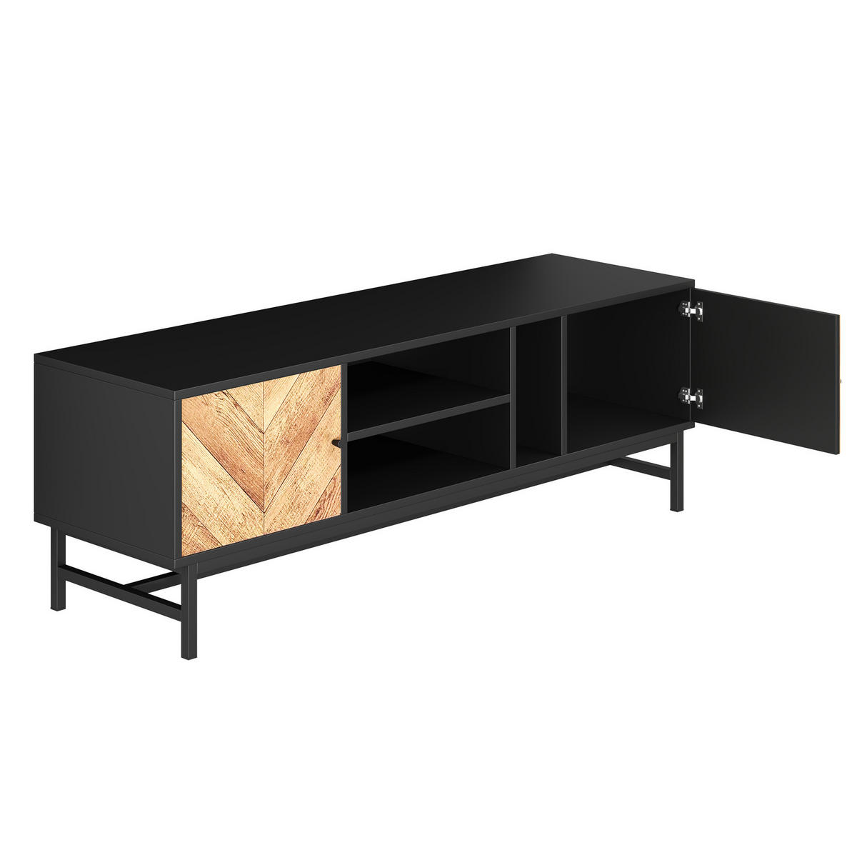 LOWBOARD 150/38/55 cm aus Eisen und Spanplatte mit 2 Türen und offenen Fächern Schwarz/Natur - Hellbraun, Holzwerkstoff (150/55/38cm) - Modenvie