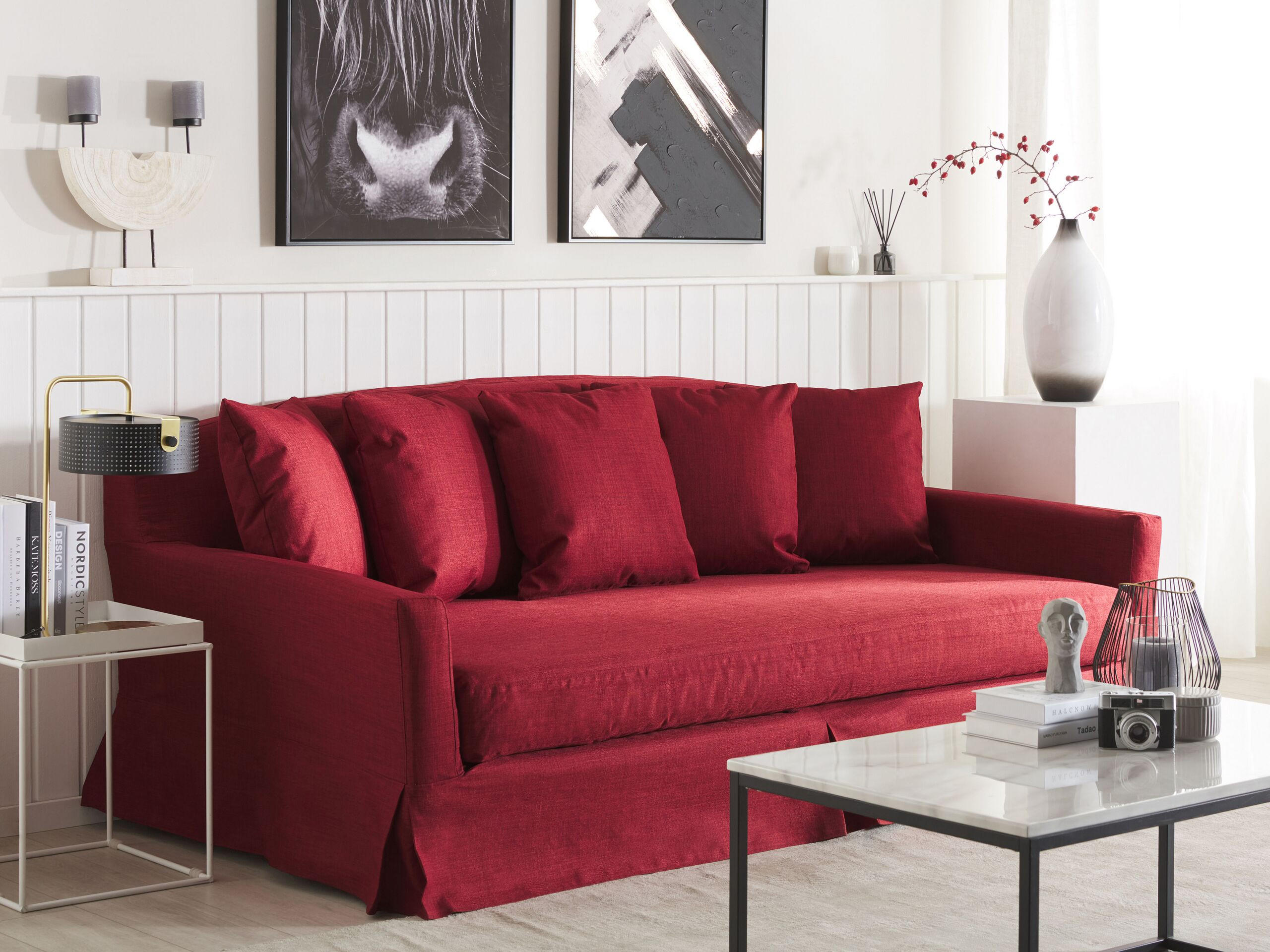 3-SITZER-SOFA Polyester Rot Gilja - Rot, Textil (212/89/107cm) - Beliani
