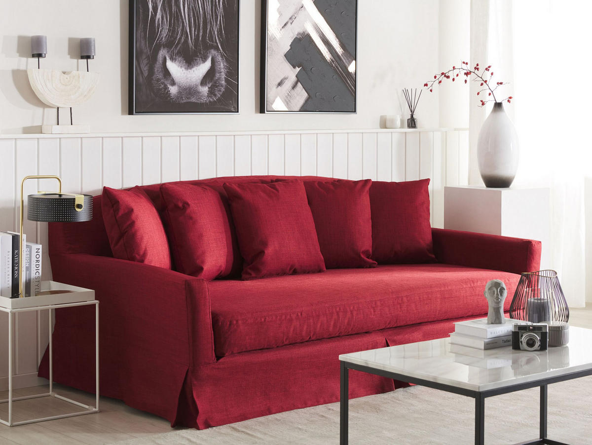 3-SITZER-SOFA Polyester Rot Gilja - Rot, Textil (212/89/107cm) - Beliani