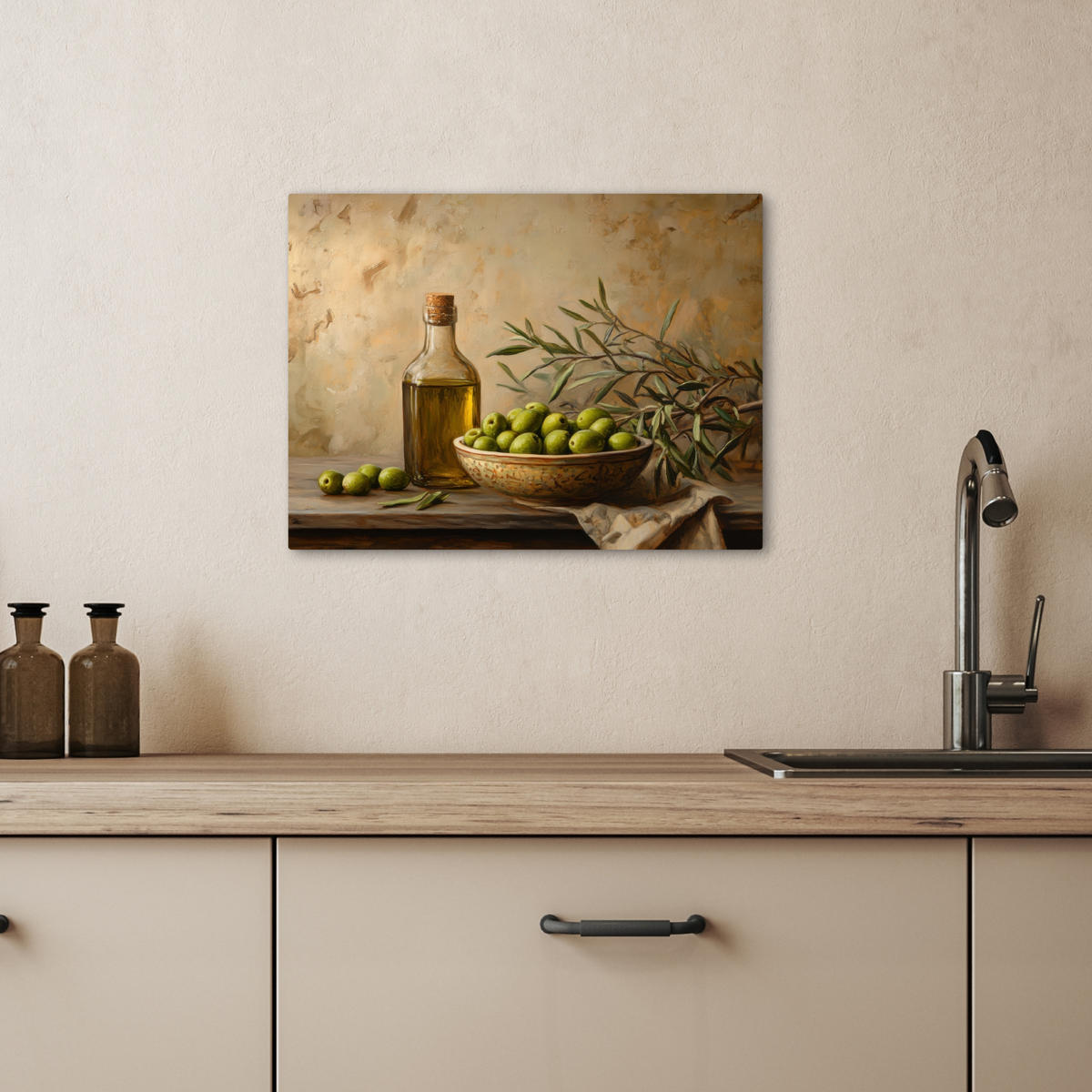 LEINWANDBILD Oliven - Stilleben - Vintage 40x30 cm - Olivgrün, Textil (40/30cm) - MuchoWow