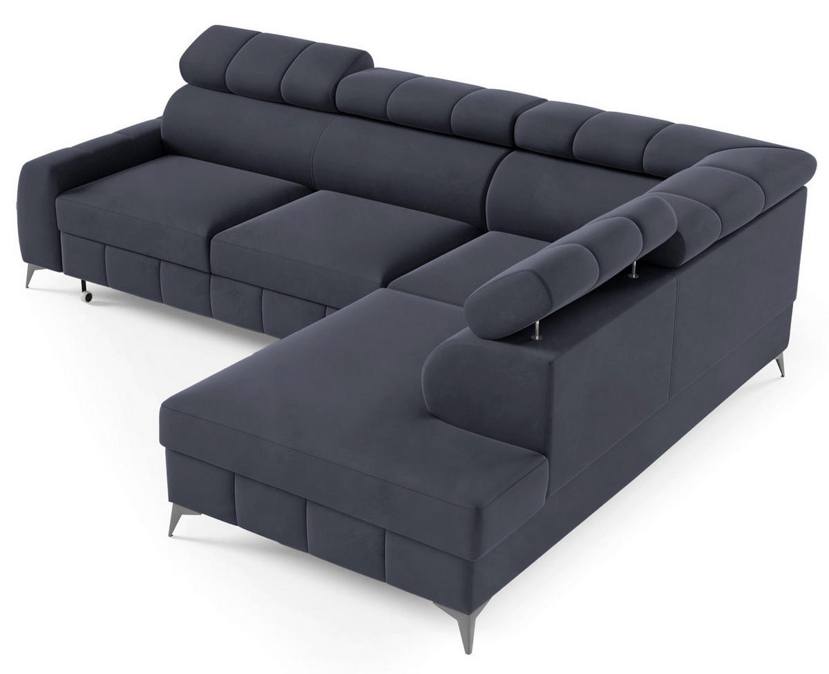 ECKSOFA London Dunkelgrau Velours - Dunkelgrau/Schwarz, Textil/Metall (203/274cm) - Selsey