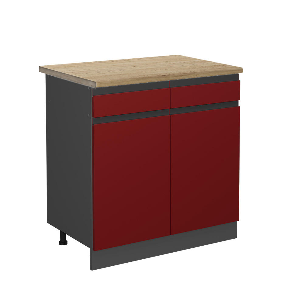 KÜCHENUNTERSCHRANK R-Line Rot 80 cm, AP Eiche - Anthrazit/Rot, Holzwerkstoff (80/81.6/60cm) - Vicco