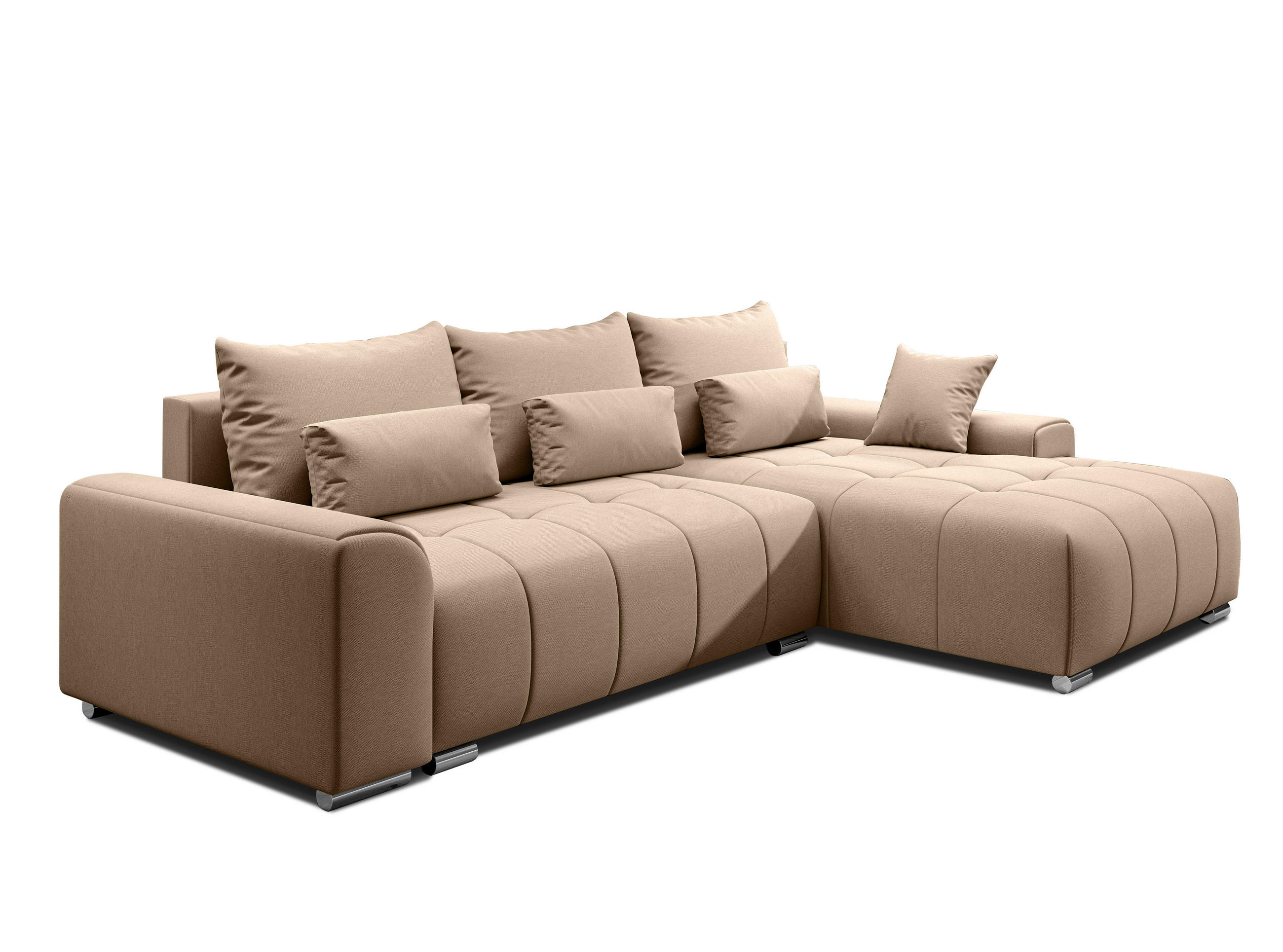 ECKSOFA L Form Rivolli Beige 260/179/98 cm – modernes Sofa fürs Wohnzimmer - Beige/Silberfarben, Textil/Metall (260/179cm) - AX Living